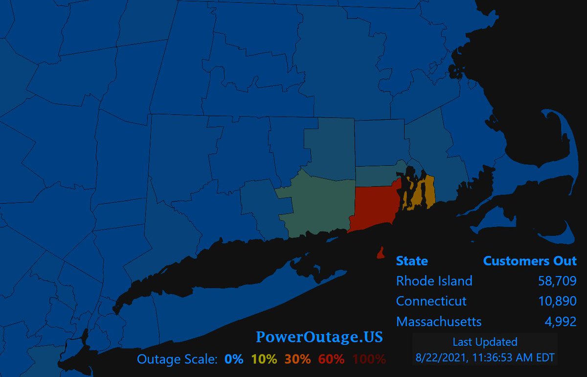 PowerOutage_us's tweet image. Over 74k electric customers are without power from Tropical Storm #Henri. That number is continuing to climb quickly. Check out PowerOutage.us for detailed #PowerOutage info. [2021-08-22 11:36AM EDT]