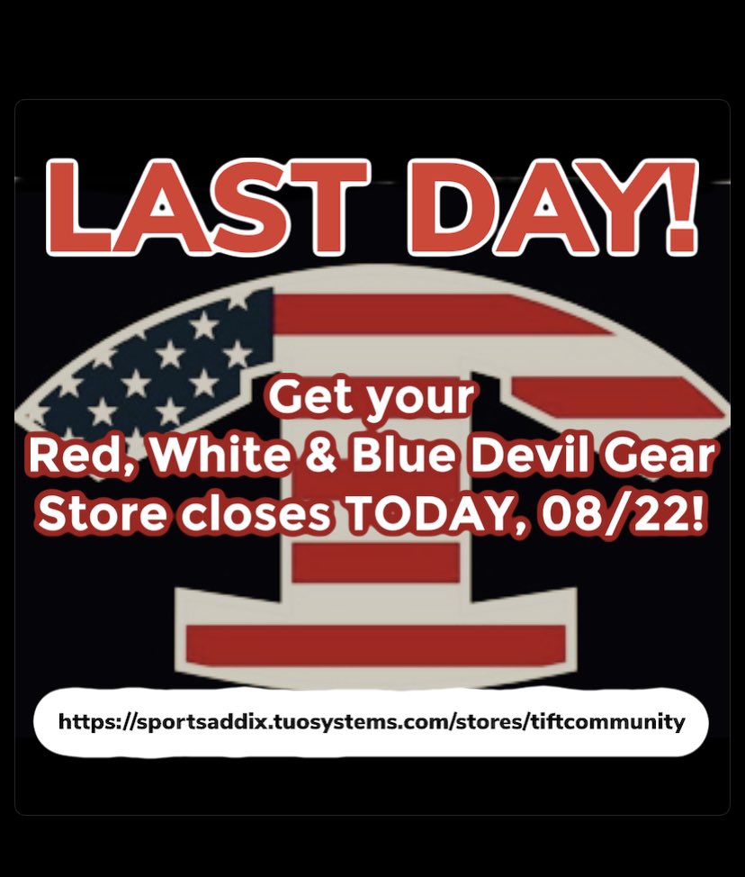 MyBlueDevils's tweet photo. Get your Red, White &amp; Blue Devil Gear!  Store Closes Tonight, 08/22! Don’t miss out!  Game is on 09/10 @ The Brodie!

https://t.co/KlzYgrcUbu 

#BlueDevilsSupportingVeterans
#Thankaveteran
#4theT https://t.co/JQ5xIvNTxx