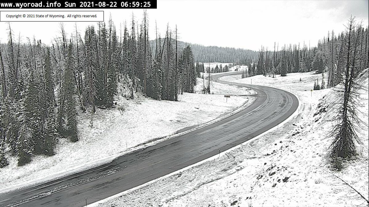 NWSRiverton's tweet photo. 7 AM - 8/22/21: Minor #snow accumulation occurred last night on #Togwotee Pass (9659 FT). #wywx https://t.co/eRsBdCeMNN