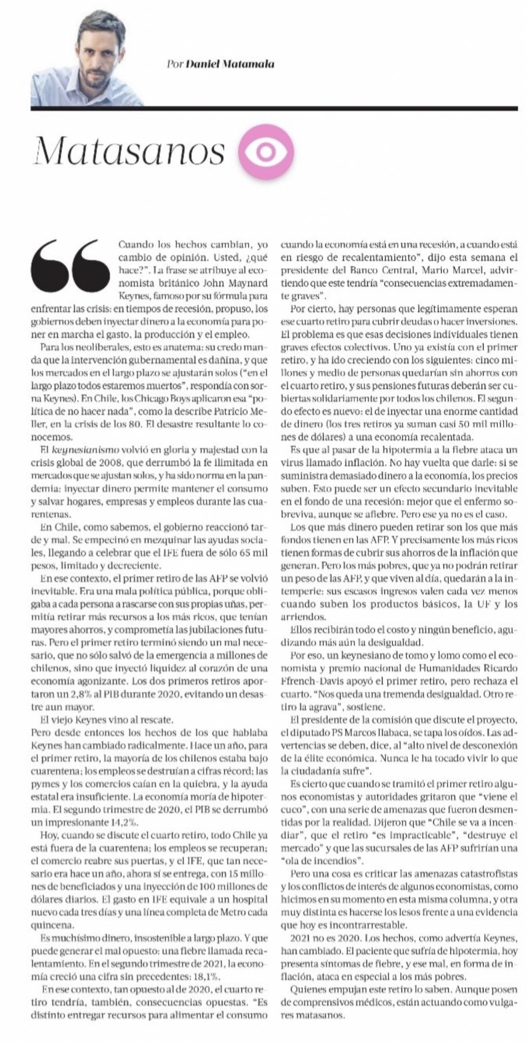 Daniel Matamala على تويتر La Columna De Hoy Sobre Keynes Cuarto Retiro E Inflacion Matasanos