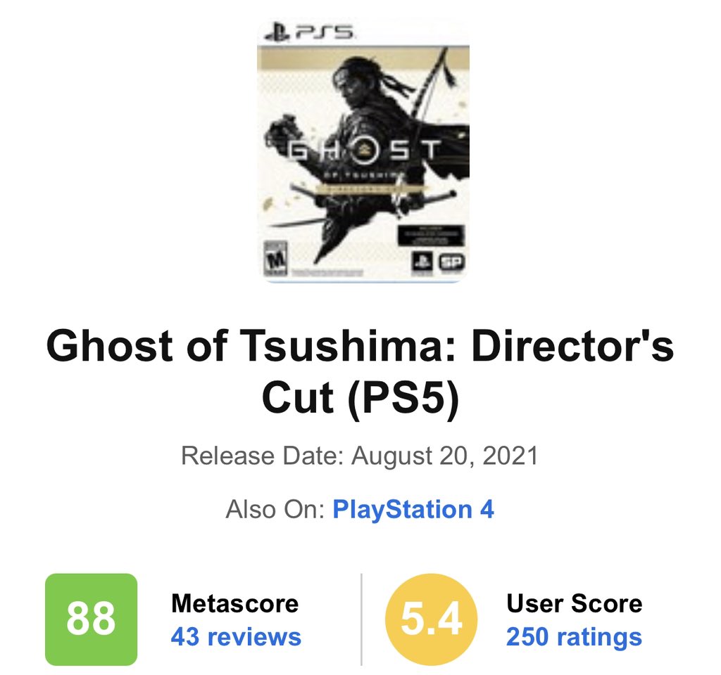 RT @GermanStrands: Review bombing is still a thing. 
#GhostofTsushima #PS5

https://t.co/IB1yRiHCZU https://t.co/Ypqk4Vo7L0