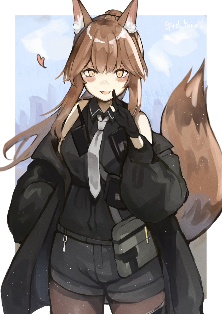 1girl tail animal ears fox ears fox tail solo brown hair  illustration images