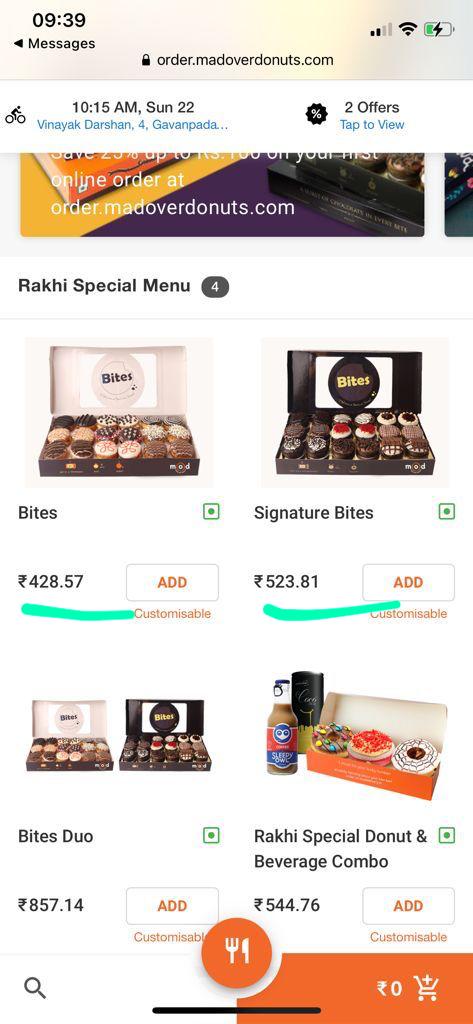 TweetAnagha's tweet photo. @MadOverDonuts @MadOverDonuts I had ordered signature bites  but received Basic bites. This was supposed to be raksha bandhan gift. Worst experience with MOD. Need immediate action on ur mistake. https://t.co/Sd56OZU9VD https://t.co/R27mcPXDNJ