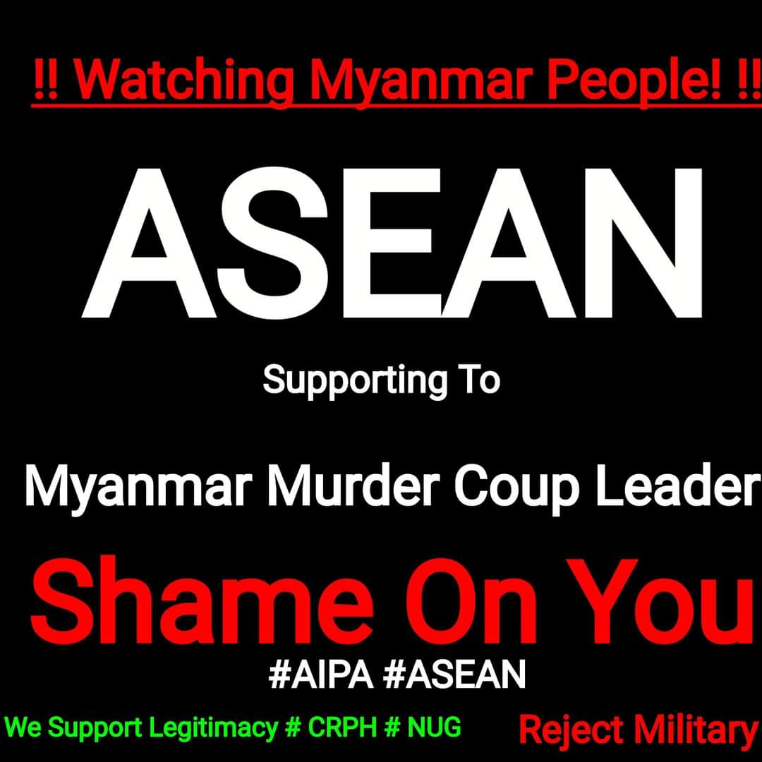 Though SAC Junta has killed more than 1000 innocent civilians including children within 6 months,why <a href="/aipasecretariat/">AIPA</a> rejects the democratically elected <a href="/CrphMyanmar/">CRPH Myanmar</a> &amp;invited SAC Junta? Recognizing illegitimate SAC Junta can worsen situation in Myanmar.
#ShamelessASEANParliament