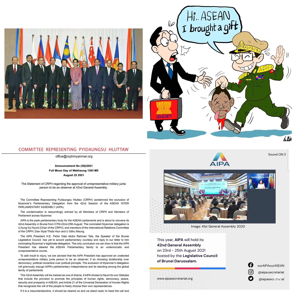 We implore @EP_ASEAN to condemn against decision of <a href="/aipasecretariat/">AIPA</a> that blatantly rejects our legitimate <a href="/NUGMyanmar/">National Unity Government Myanmar</a> on the occasion of 42nd General Assembly of the AIPA on Aug 23-25. #ShamelessASEANParliament #WhatsHappeningInMyanmar