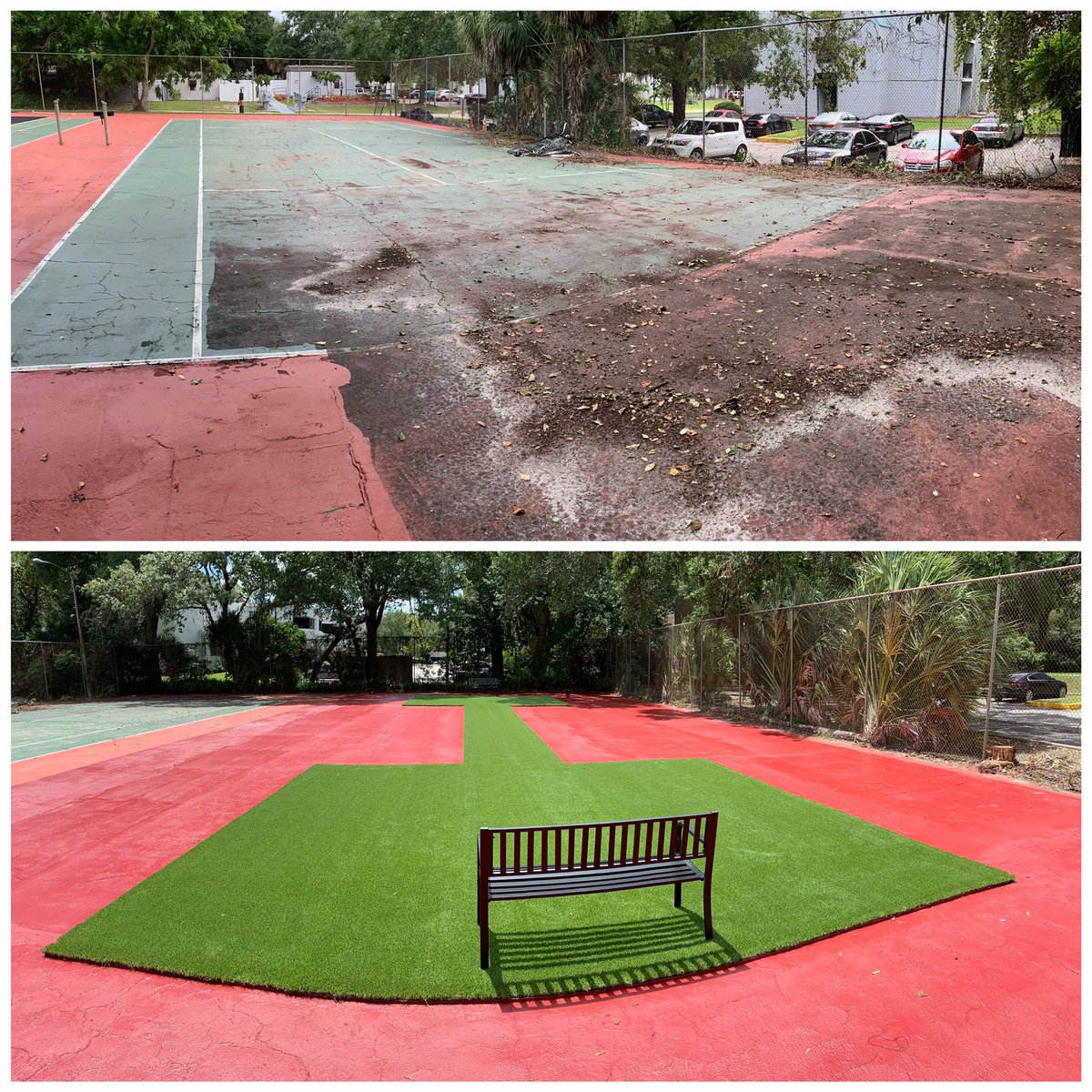 FCBofFlorida's tweet image. Tennis court conversion #2 done at Uptown Studios in Altamonte Springs, FL. #WeDoPetParks #SyntheticTurf @_Shawgrass @AirFieldSystems