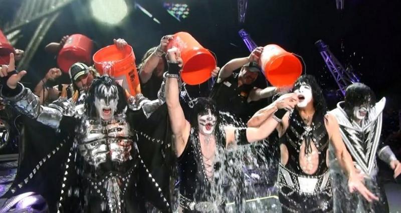 kiss's tweet photo. #KISSTORY 2014 - 7 years ago today, we got an ice cold shower onstage for a great cause! #ALSBucketChallenge. Our crew were even more excited to assist than usual that evening! HA! https://t.co/TcHF87fXCD