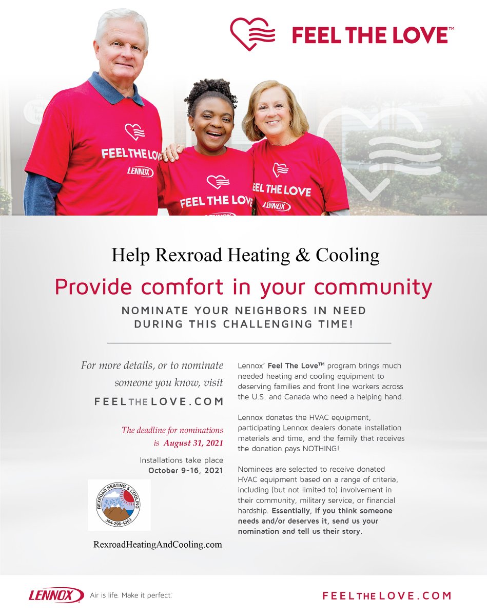 Have you nominated someone in need of heating and cooling equipment for this great program?
Deadline for nominations is Aug. 31. Those who are chosen through the program will receive donated HVAC equipment and installation.
Nominate someone at feelthelove.com.