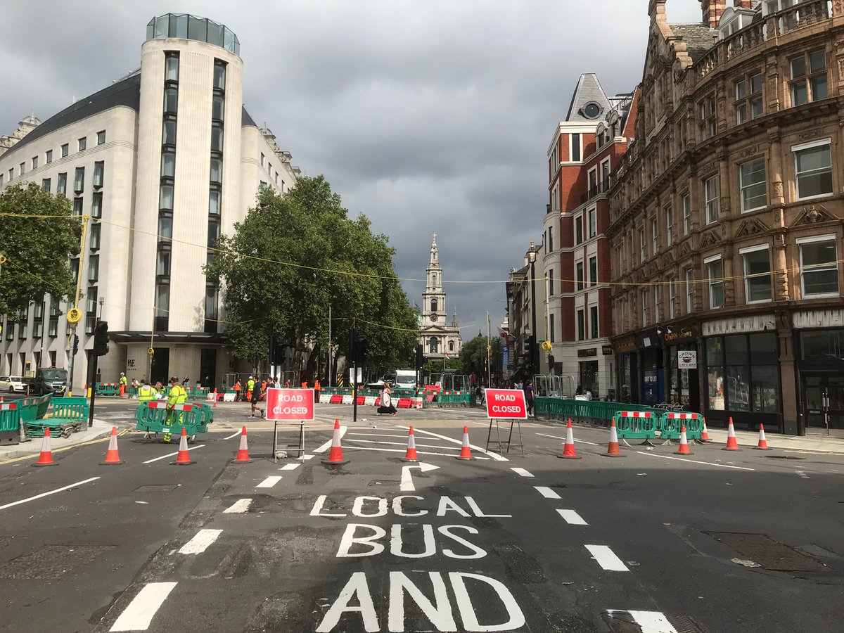 StMaryleStrand's tweet photo. From this afternoon the #EastStrand is traffic free. This will liberate St Mary le Strand church from being "St Mary's in the Way" as bus and taxi drivers know it, to being the centrepiece of a new piazza! #StrandAldwych #StrandLines #TheNorthbankBID https://t.co/wmwJxQI7Qg