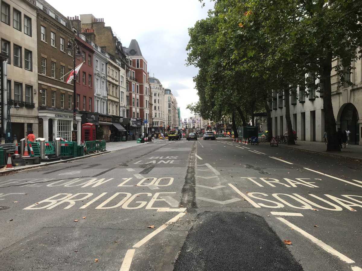 StMaryleStrand's tweet photo. From this afternoon the #EastStrand is traffic free. This will liberate St Mary le Strand church from being "St Mary's in the Way" as bus and taxi drivers know it, to being the centrepiece of a new piazza! #StrandAldwych #StrandLines #TheNorthbankBID https://t.co/wmwJxQI7Qg