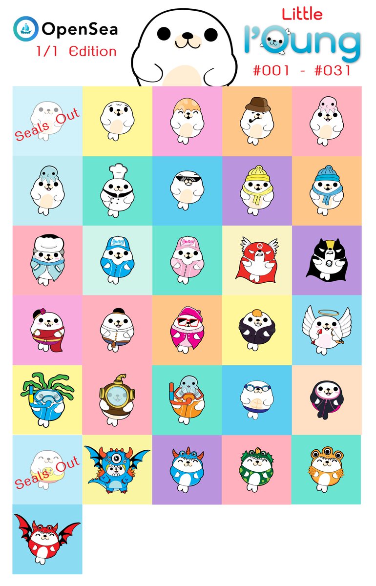 Arluwiz's tweet photo. Update Little I'Oung Collection 1/1 
#001 - #031 
Inspired by his son's favorite seal doll.
https://t.co/UTTY1vkpRS
#NFTIOung #NFTdrops #NFTCommunity #NFTartist  #NFTTHAILAND #nftcollector #NFTs https://t.co/zwbTO5Qv4V