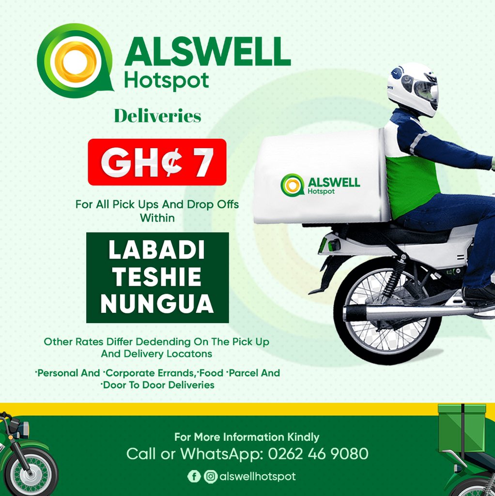 alswellhotspot's tweet photo. Open for business tomorrow. Kindly book📝 now. 
#Delivery #Dispatch #Rider #Deliveries #August #BBNajia #Pere #Order #Labadi #Teshie #Nungua https://t.co/gsxGyFAGsZ