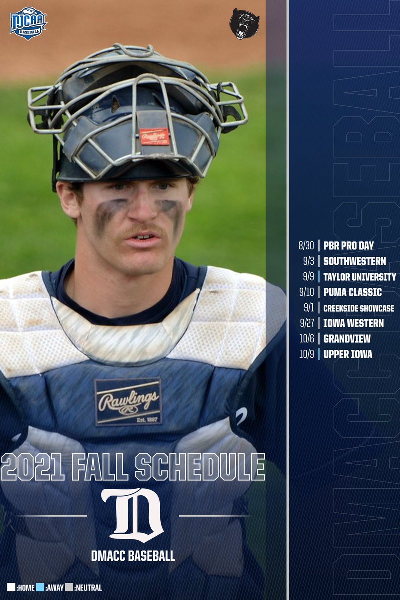 🚨DMACC FALL SCHEDULE🚨
Here’s the schedule for upcoming fall games and Pro Day for the Bears!
#DMACCBaseball 🐻⬇️