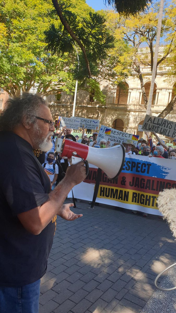 WJWarriors's tweet photo. "If the qld govt doesn't stop work on the mine right now and have an independent investigation into the use of the water, we will take them to court. We will once and for all stop that mine from going ahead." Adrian Burragubba, W&amp;J senior cultural custodian #qldpol https://t.co/EUcPD9rHsX