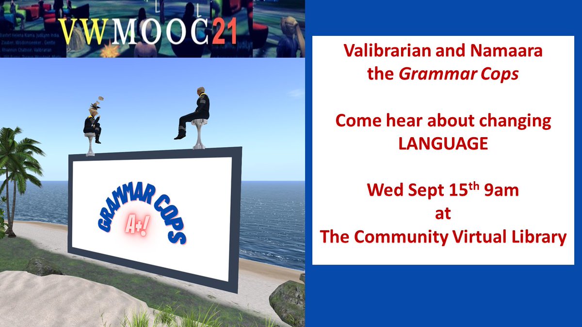 ACRL_VWIG's tweet photo. Got good grammar? Understanding #registersoflanguage &amp; #metaliteracy helps communication in digital culture #VWMOOC21 Grammar Cops are coming! Sept 15 9am PacTime @valibrarian @go4victory @ifrank @TomMackey @sheilayoshikawa  @ALA_ACRL  https://t.co/QlF3bFs96n https://t.co/tEbbBaiSYm