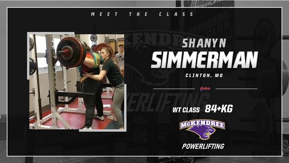 Next up we have Shanyn Simmerman

Hometown 🏡: Clinton, MO
Year: Freshman
Major 📚: Instrumental Music Education 
Favorite lift 🏋️‍♀️: Squat 
Interesting Fact: 🧐 She’s an ordained minister!

#mckendreemonsters #mckendreepowerlifting
#collegiatepowerlifting