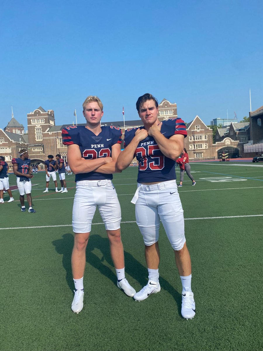 EdisonChargerFB's tweet photo. Teammates again! Charger Alum @KosickJack &amp; @luke_hoggard3 suited up for @PENNfb. #standtall #proudtobeacharger https://t.co/6C2KhmbuuI