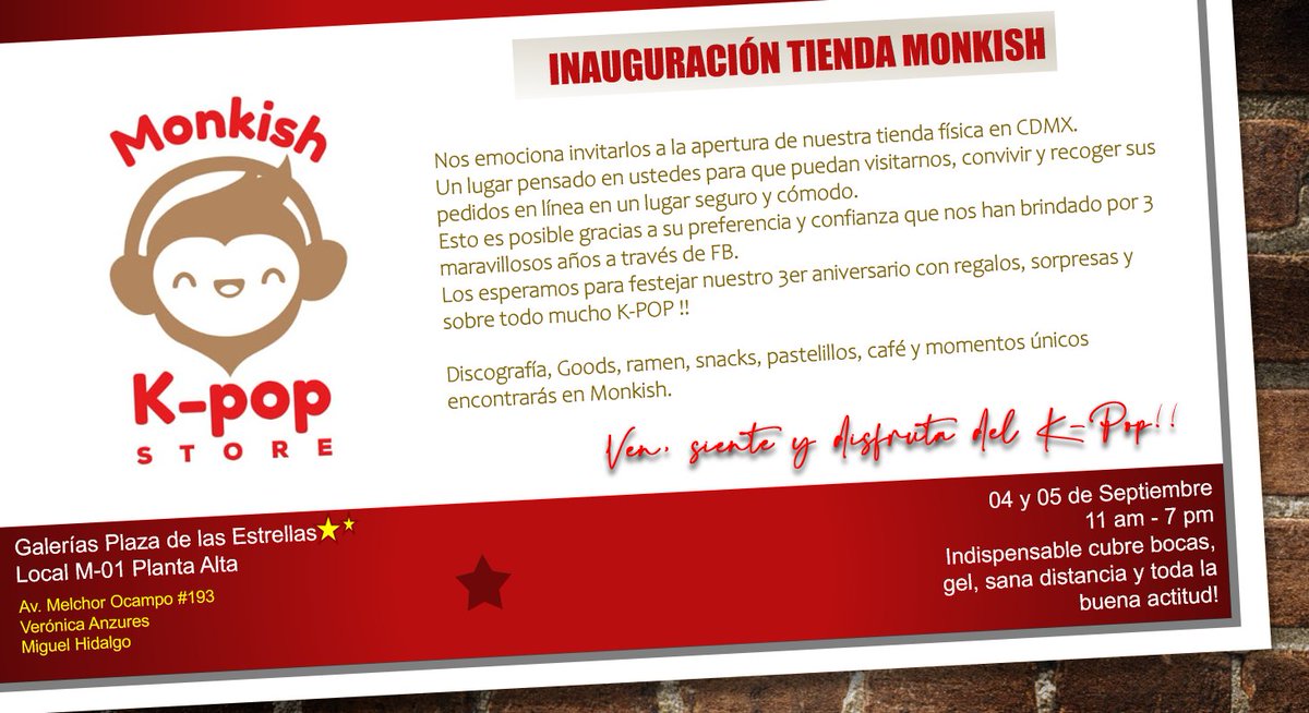 monkishStore's tweet photo. #MonkishStore #TiendaKpop #Kpop
#Inauguracion #GaleriasPlazadelasEstrellas
Las esperamos con gran emoción este sábado 04 y domingo 05 de 11am a 7pm.
➡️Horario de Atención en tienda, martes a domingo 11am-7pm
Muchas gracias por su confianza y preferencia!
Gracias por compartir! https://t.co/MnL0lEtcZJ