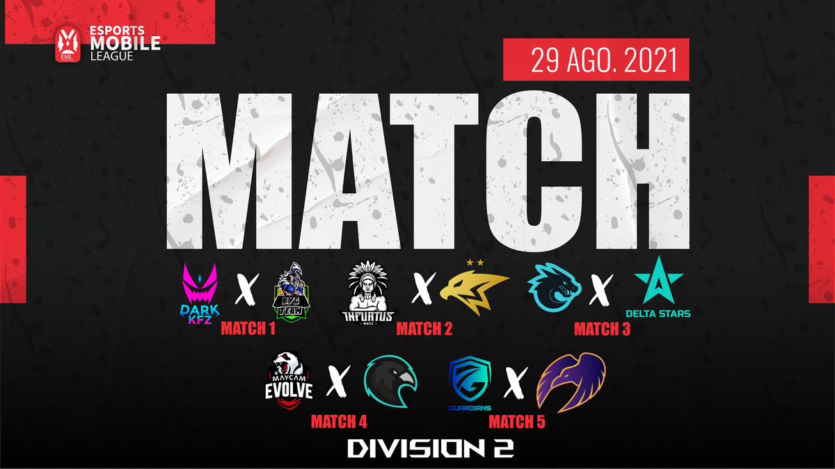 EML_WR | MATCHDAY!

Inicia la 3ra jornada división 2:

<a href="/Dark_KFZ/">Dark KFZ</a> 🆚 <a href="/byg_team/">BYG TEAM</a>
@InfurtusGaming 🆚 <a href="/GoldenEagles_GE/">Golden Eagles</a>
@allknights_la 🆚 <a href="/DeltaStarsGG/">Delta Stars</a>
<a href="/MaycamEvolve/">MAYCAM EVOLVE</a> 🆚 <a href="/LapridaEsports/">L A P R I D A ⭐⭐⭐</a>
<a href="/GuardiansClub_/">Guardians</a> 🆚 <a href="/Ravens_esports/">Ravens Esports</a>

⏰| 16:00hrs 🇵🇪
📺| twitch.tv/eml_latam

#eSportsMobile