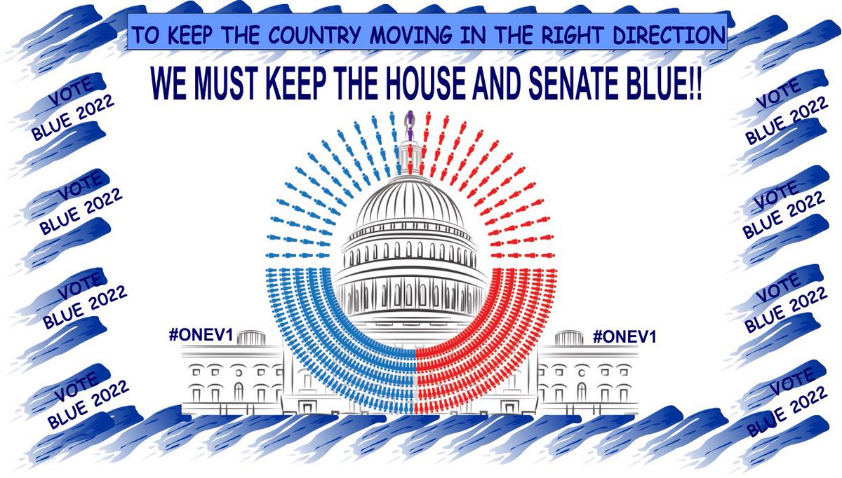 🔹We must keep the House and Senate blue if we want our country to move forward. 

🔹Make sure you are registered to vote.

🔹Get behind your Democratic candidate make your voice heard and your vote count.

#VoteBlue2022 
#ONEV1 #OVArrow #wtpBLUE 
#Dems4USA