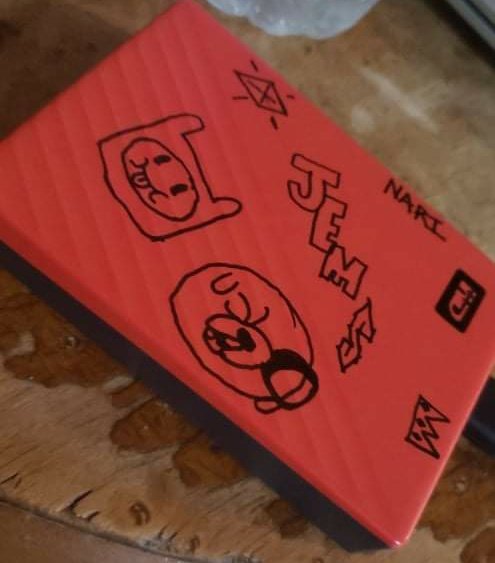 Decided to draw on my portable hardrive, yes I know Jake looks crazy I'll fix it with white out. https://t<a href="/tag/twitteraudit"class="tags"><span>#twitteraudit</span></a>