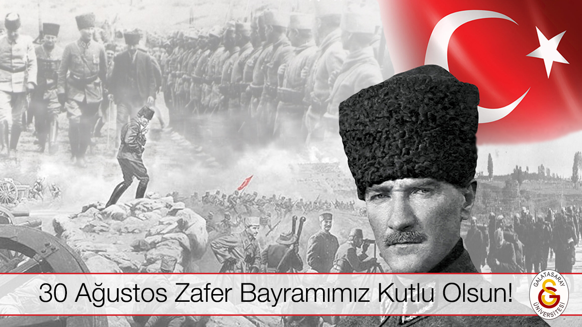 Galatasaray_Uni's tweet photo. 30 Ağustos Zaferi’nin 99. yıl dönümünü gurur ve coşkuyla kutluyor; bize bu vatanı armağan eden Gazi Mustafa Kemal Atatürk başta olmak üzere, Kurtuluş Savaşı’nın kahramanlarını ve tüm şehitlerimizi rahmet ve minnetle anıyoruz. https://t.co/jJlanCQVGO