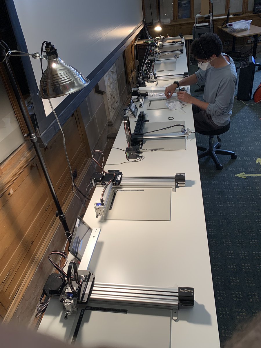 golan's tweet photo. Preparing the @EMSL AxiDraws for my @CMUSchoolofArt + @CMUIDeATe fall drawing class, with the help of @creativeinquiry research assistant @PerryNaseck // #plotterTwitter https://t.co/5MfVTZCUVS
