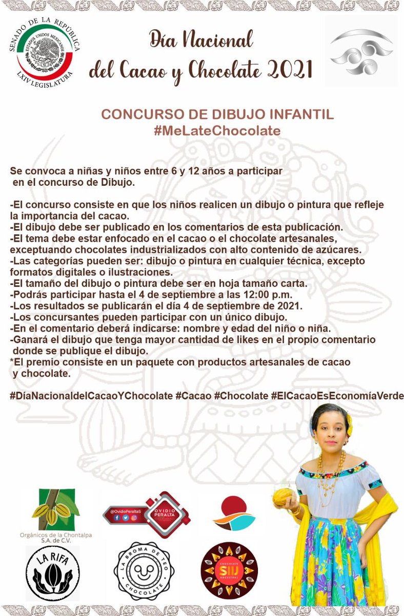 CarCastro04's tweet photo. Cómo parte de la celebración del día nacional del cacao y chocolate 2021, a celebrarse en próximos días
El senador por #Tabasco @OvidioPeraltaS
Invita a los niños y niñas a participar en el concurso de dibujo infantil #MeLateChocolate
@senadomexicano https://t.co/C3iP8pleNI