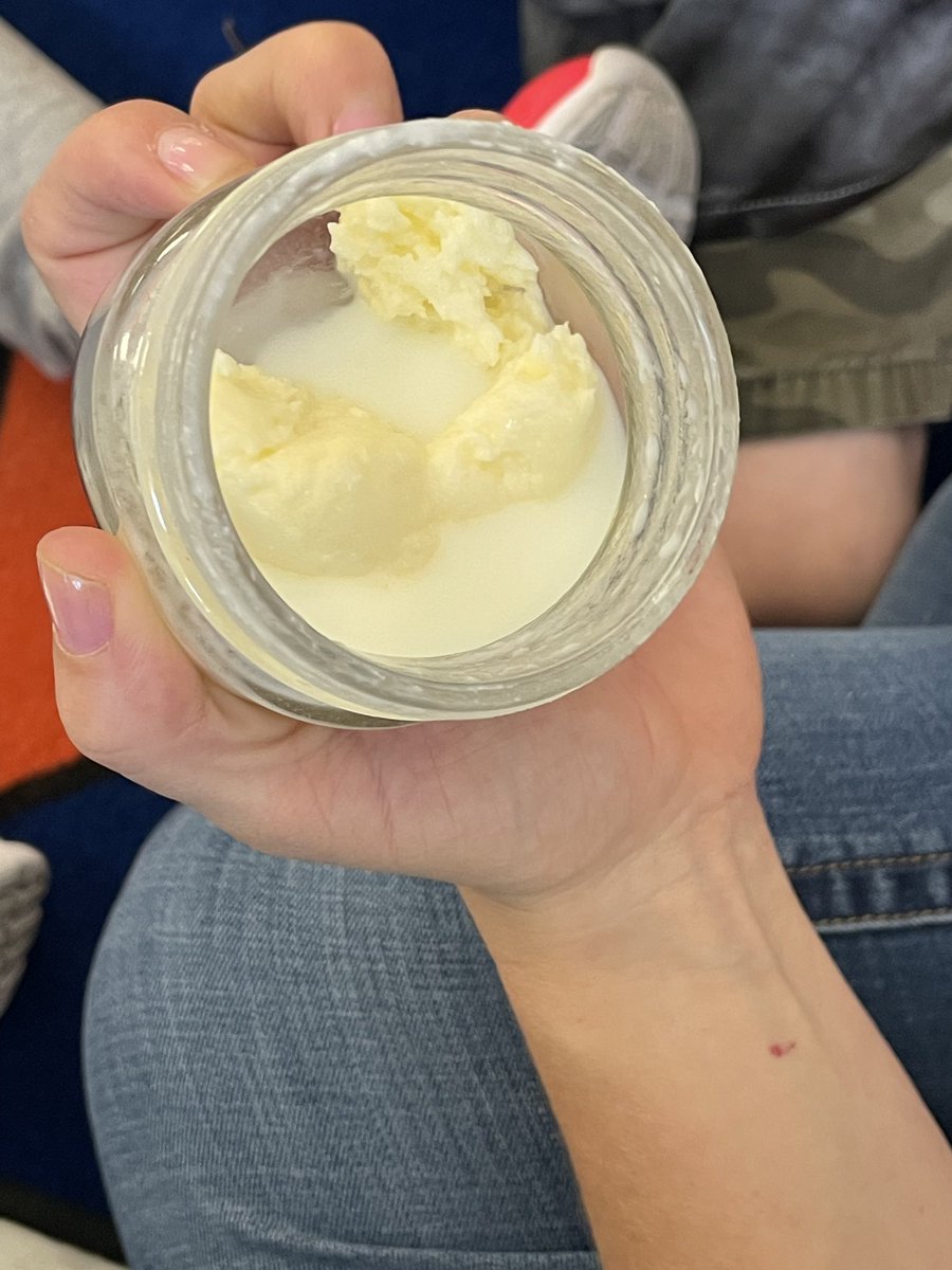 OquistDiane's tweet photo. After reading about the State Fair and butter sculptures, we saw a liquid turn into a solid when we made butter.  #DESisBEST
@DESDolphins
@GCISD https://t.co/BvKCOk8hQn