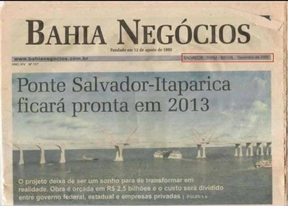 joaoromaneto's tweet image. A ponte para o descaso e a incompetência generalizada foi a única erguida pelo PT nesses 14 anos de governo. O senador Jaques Wagner disse que não sei fazer conta. Mas pelo visto, foi ele quem faltou aula nesse dia. A ponte de Itaparica deveria estar pronta em 2013... #SegueOFio