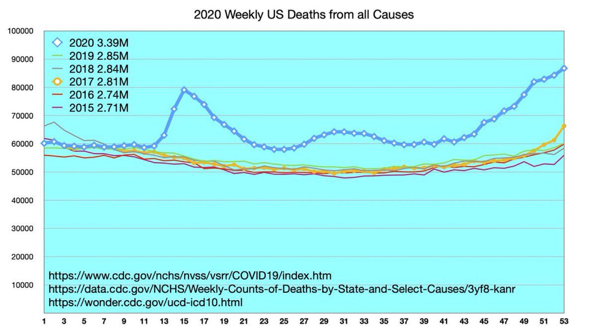 @Preciou20225606 @BronwynChat @LogannnnnnnnnWm @SusanBe36094276 @ds13_manon Checking the CDC stats is a good idea.
The CDC has counted over 3,390,000 death certificates from 2020. That is almost 540,000 more than 2019, and about 600,000 more than the average during 2015 to 2019. 
So, no: not the same.
cdc.gov/nchs/nvss/vsrr…