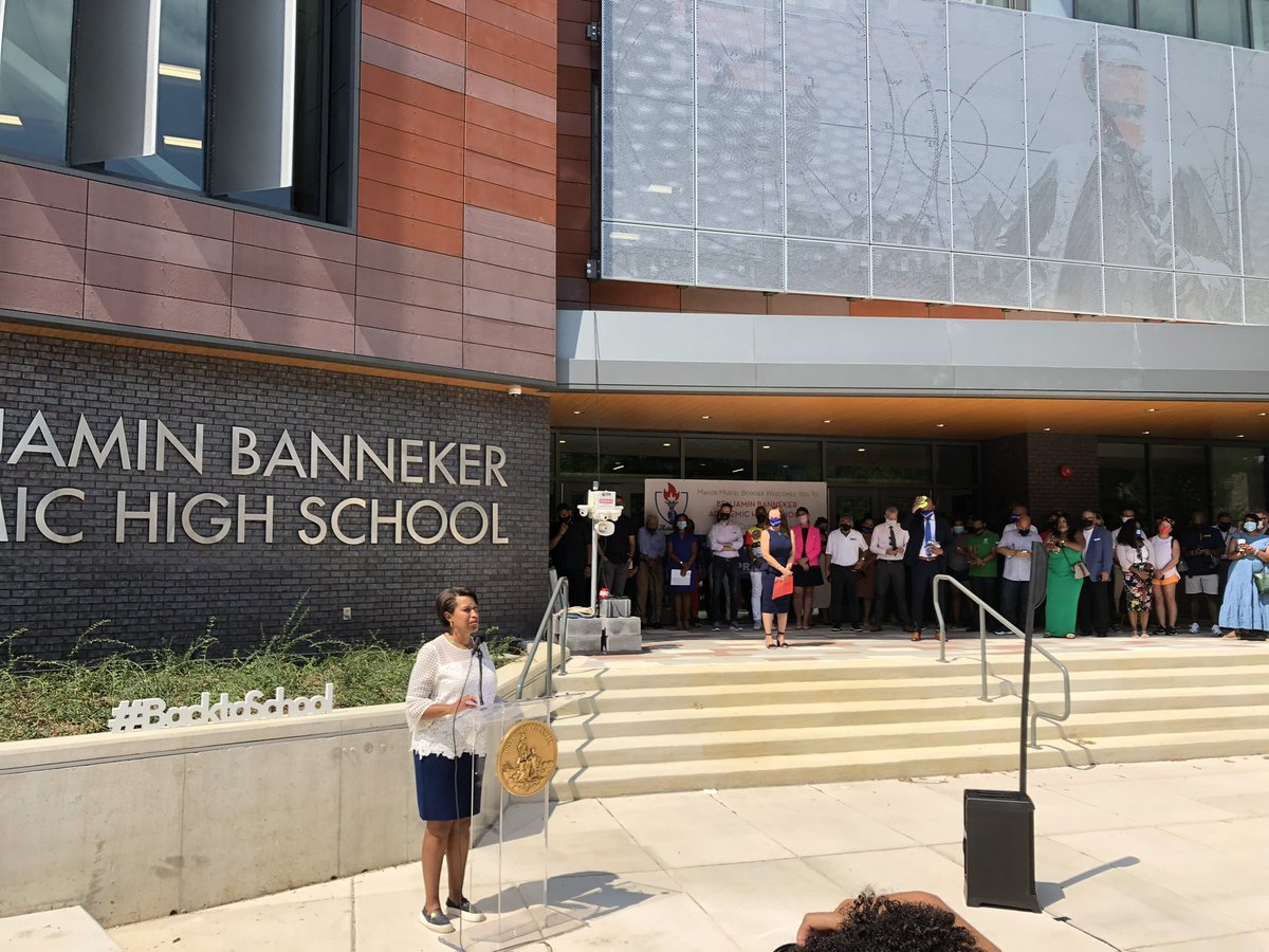 CMBrookePinto's tweet photo. For years, @Banneker_HS has provided District students &amp; communities with countless opportunities for scholarship &amp; creativity. Great to stand alongside @MayorBowser, @charlesallen, @kenyanmcduffie, school &amp; city leaders &amp; neighbors to cut the ribbon on a newly modernized school! https://t.co/7ak0UShaqi