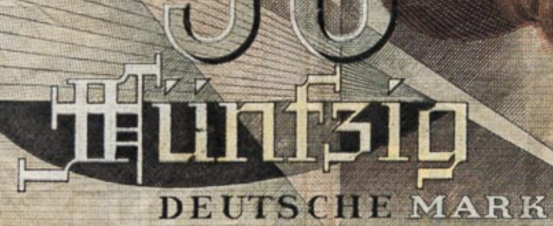 I don't know how I’d never seen this lettering before, from one of the “type Kaufmann” 50 deustschemark notes (1948–1960). That is some fraktur.