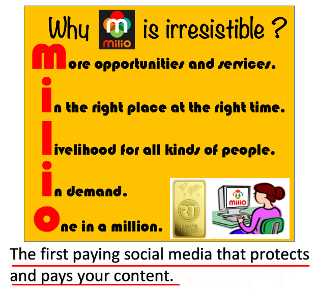 Milo is ᴀ ɢʟᴏʙᴀʟ ᴛᴏᴋᴇɴɪᴢᴇᴅ sᴏᴄɪᴀʟ ᴍᴇᴅɪᴀ ᴘʟᴀᴛғᴏʀᴍ ғᴏʀ ᴅɪɢɪᴛᴀʟ ᴄʀᴇᴀᴛᴏʀs ᴛᴏ ᴍᴀɴᴀɢᴇ ᴀɴᴅ ᴍᴏɴᴇᴛɪᴢᴇ ᴄᴏɴᴛᴇɴᴛ, ᴜsɪɴɢ ʙʟᴏᴄᴋᴄʜᴀɪɴ ᴛᴇᴄʜɴᴏʟᴏɢʏ. Download ᴍɪʟɪᴏ ᴀᴘᴘ, milio.io &amp; JOIN us! 
t.me/rightsledgermi…