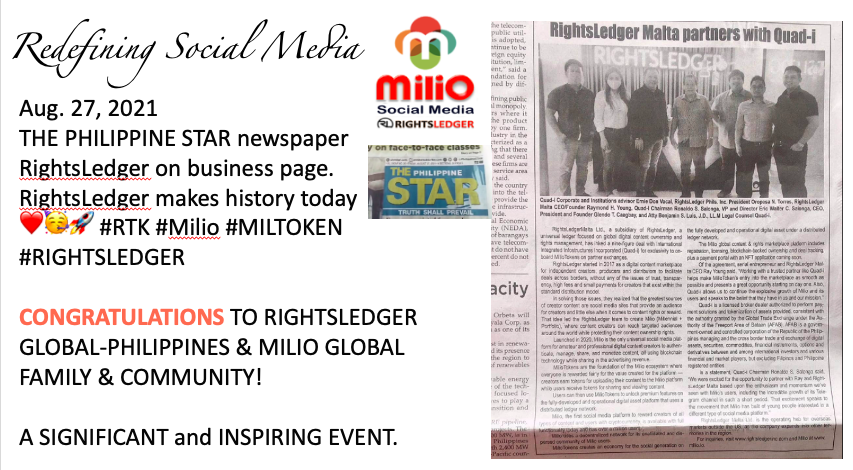 Milo is ᴀ ɢʟᴏʙᴀʟ ᴛᴏᴋᴇɴɪᴢᴇᴅ sᴏᴄɪᴀʟ ᴍᴇᴅɪᴀ ᴘʟᴀᴛғᴏʀᴍ ғᴏʀ ᴅɪɢɪᴛᴀʟ ᴄʀᴇᴀᴛᴏʀs ᴛᴏ ᴍᴀɴᴀɢᴇ ᴀɴᴅ ᴍᴏɴᴇᴛɪᴢᴇ ᴄᴏɴᴛᴇɴᴛ, ᴜsɪɴɢ ʙʟᴏᴄᴋᴄʜᴀɪɴ ᴛᴇᴄʜɴᴏʟᴏɢʏ. Download ᴍɪʟɪᴏ ᴀᴘᴘ, milio.io &amp; JOIN us! 
t.me/rightsledgermi…