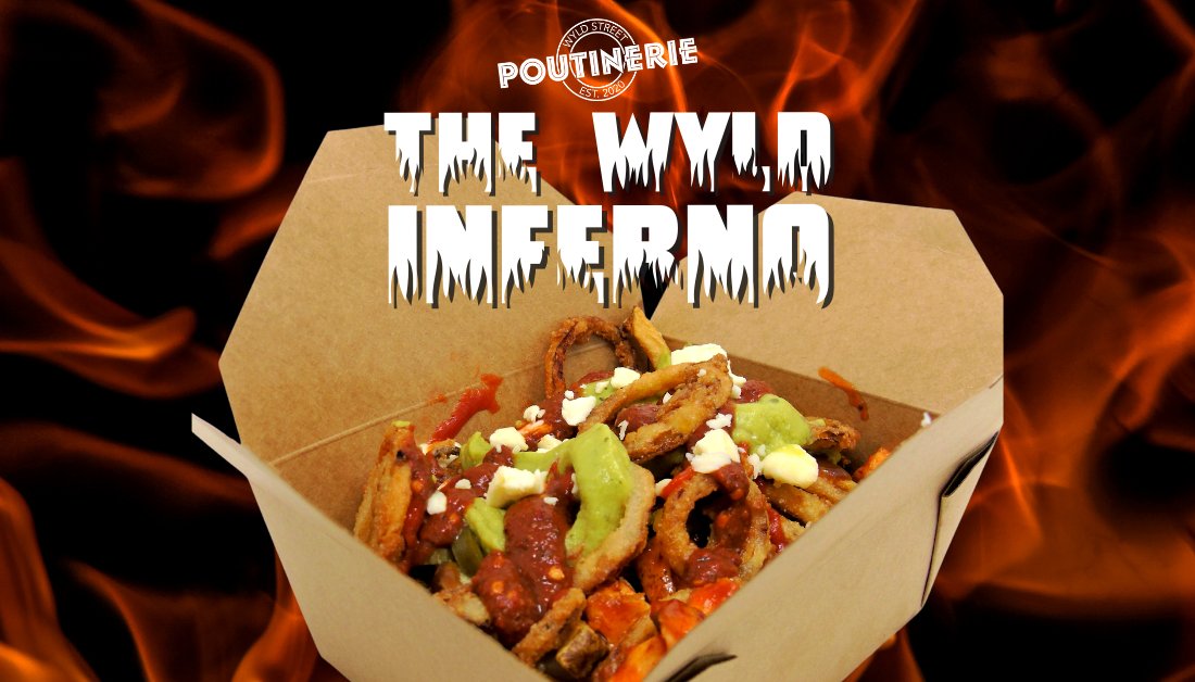 WyldStPoutine's tweet photo. Stay in and let us deliver you a poutine that is sure make you sweat... 🌶🥵 ➡ Taste the heat of the WYLD INFERNO POUTINEWarning signFire https://t.co/UbKdGkC5I4