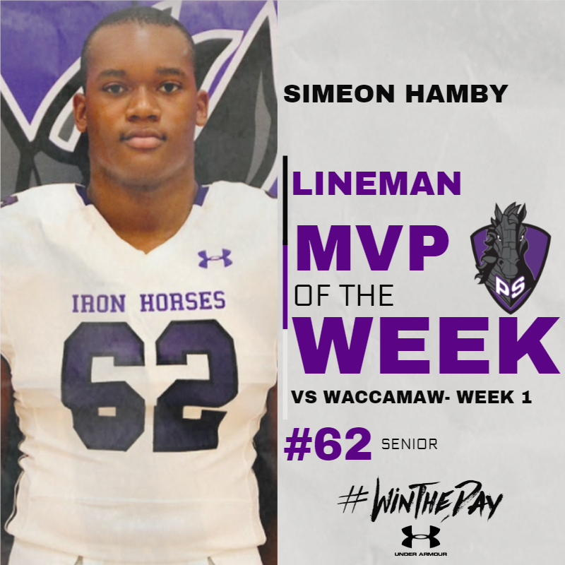 PSIronHorseFB's tweet image. Congratulations to our MVP's of the week! Great performances all around in our 36-14 varsity win over Waccamaw in a non region matchup with the AAA school. #WinTheDay #Family