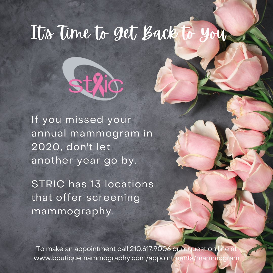 STRICImaging's tweet photo. If you delayed your annual mammogram in 2020, don't let another year go by. Making an appointment is simple! Call 210.617.9006 or schedule online: https://t.co/vs7nRoKY72
#mymammogramisessential #mammogramssaveslives #mammogram #screeningmammogram #SanAntonio https://t.co/Ne8JPzoUe8