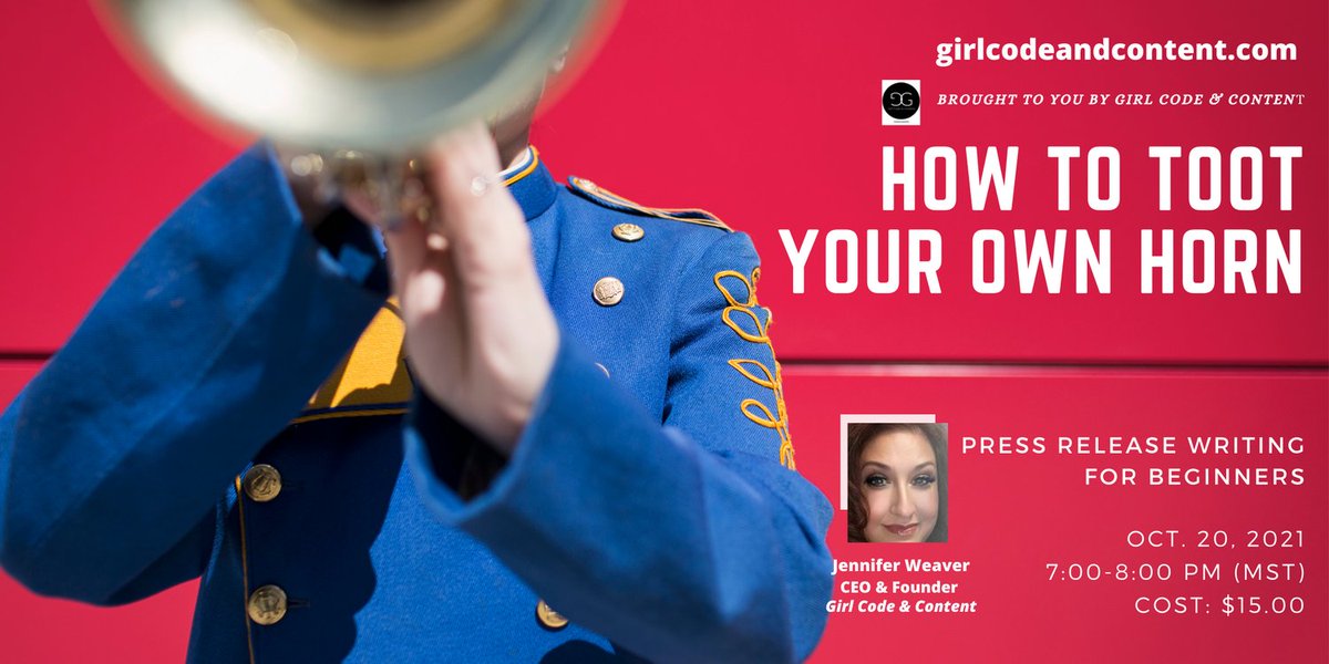 GirlCodeConten1's tweet image. SAVE THE DATE! Learn how to write a press release that captures media attention to give you the coverage you want. Webinar Oct. 20. #pressrelease #writing #getattention
