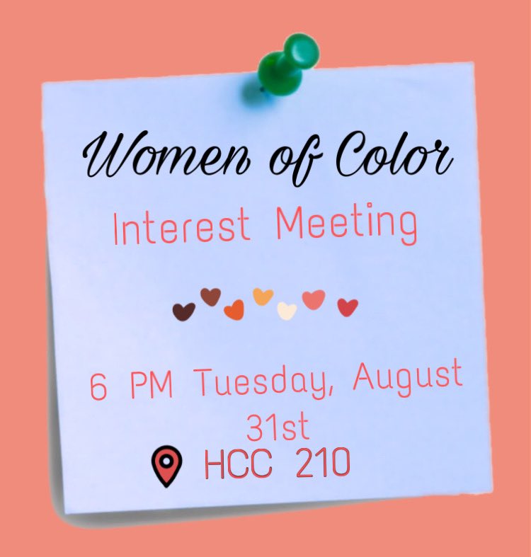UMWWomenOfColor's tweet photo. Interest meeting this Tuesday, August 31st at 6PM! 🔜👏🔈 https://t.co/XUk1hPhVvt