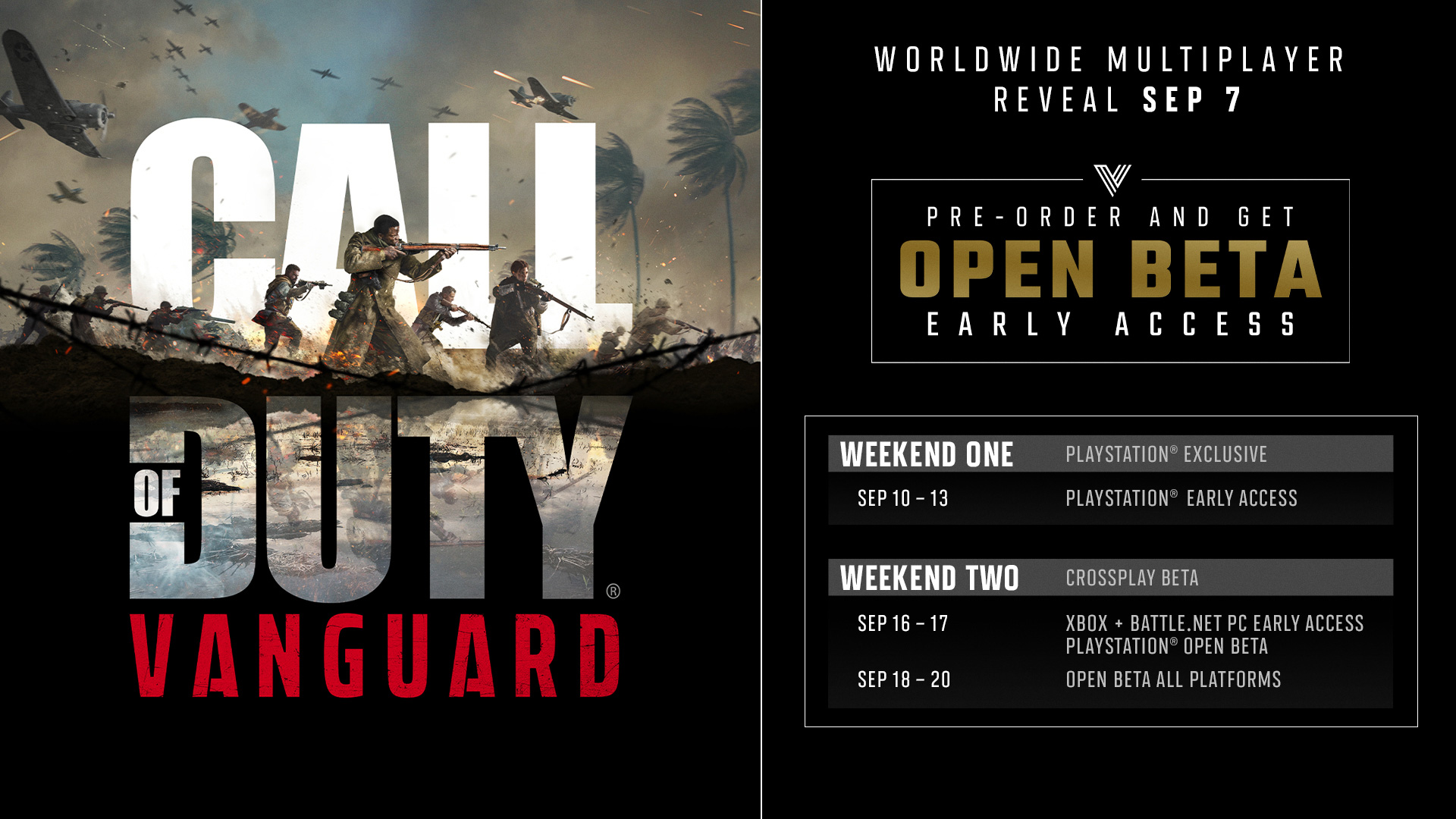 CharlieIntel on X: Call of Duty: Vanguard Beta Info: • PlayStation® only  (pre-order required): Sept. 10 - 13 • PlayStation® Open Beta: Sept. 16 - 20  • Xbox & PC (pre-order required)