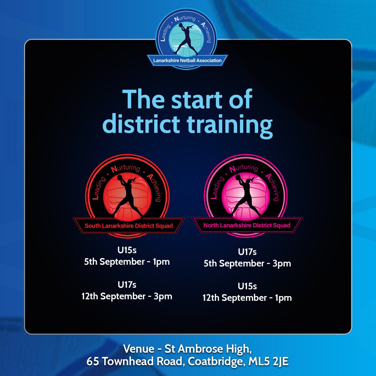 Really excited to announce that District training is starting 👏 good luck to all players and coaches 🎉#teamwork #backtonetball