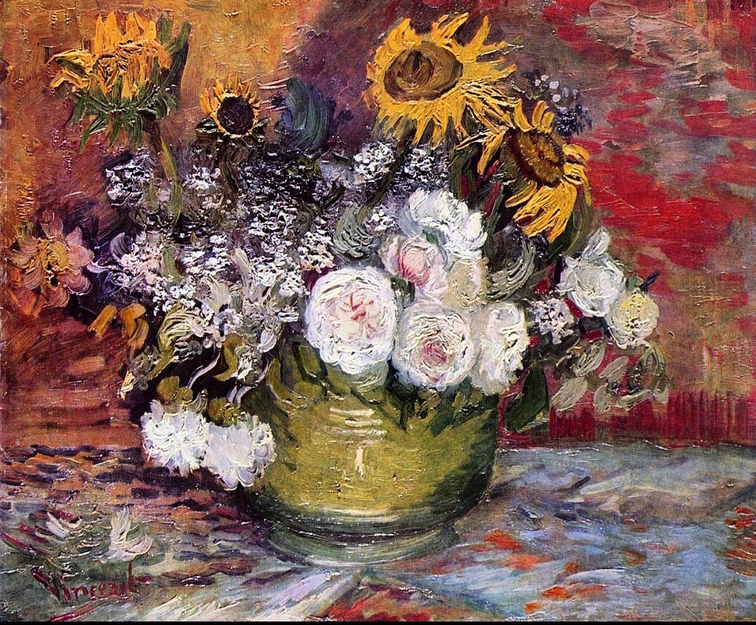 vangogh_daily's tweet photo. Ciotola con girasoli, rose e altri fiori - Vincent van Gogh, Parigi 1886
#arte #vangogh #fiori https://t.co/1wTaMpHWTD