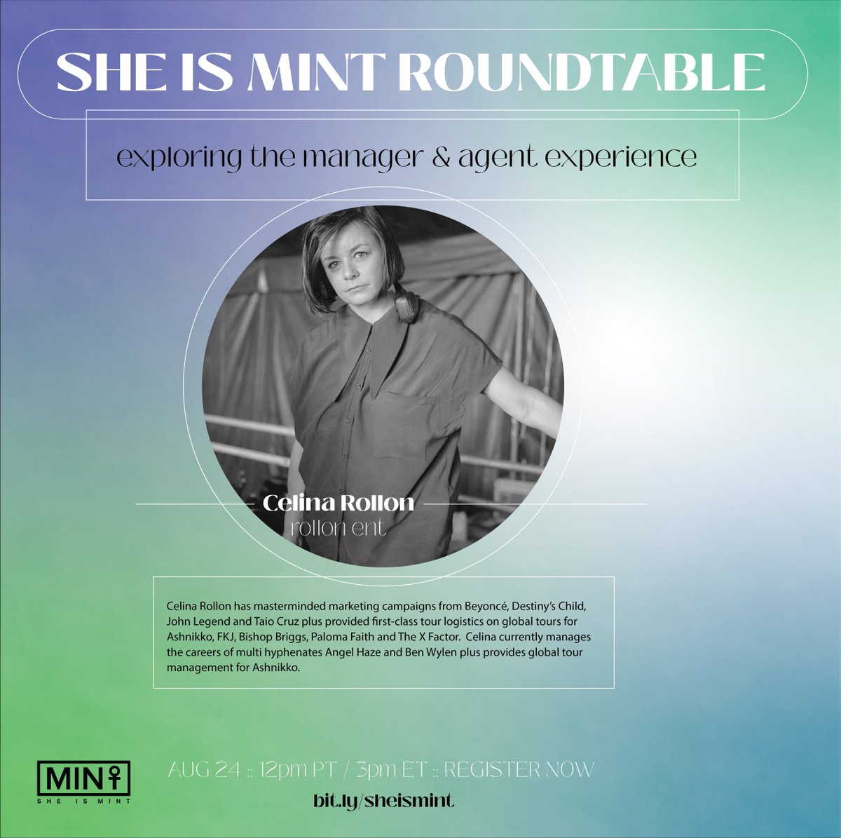 SUPER excited to join the She Is MINT roundtable on Tue, 8/24 at Noon PT / 3pm ET for a discussion on the agent and manager experience alongside some incredible ladies in industry. 

Register ➡️ bit.ly/sheismint and we look forward to chatting with you on Aug 24th 💚