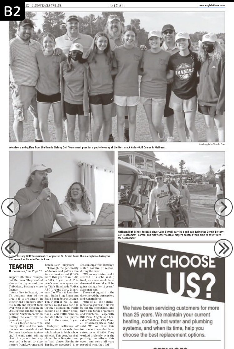 Great article in today’s <a href="/EagleTrib/">The Eagle-Tribune</a> on the success of this years annual <a href="/BistanyGolf/">Dennis Bistany Golf Tourney</a> - Thank you to all who supported this event!