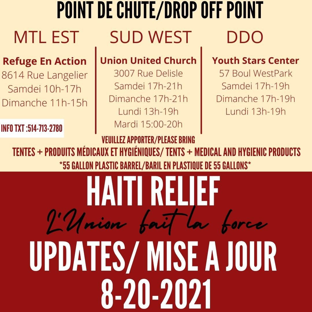 Comme vous le savez mon pays (Haïti) a été touché par un séisme dernièrement, vous pouvez toujours contribuer en apportant des items afin de les aider. Voici les points de repères 📍 #TremblementDeTerre #Haitiearthquake2021
