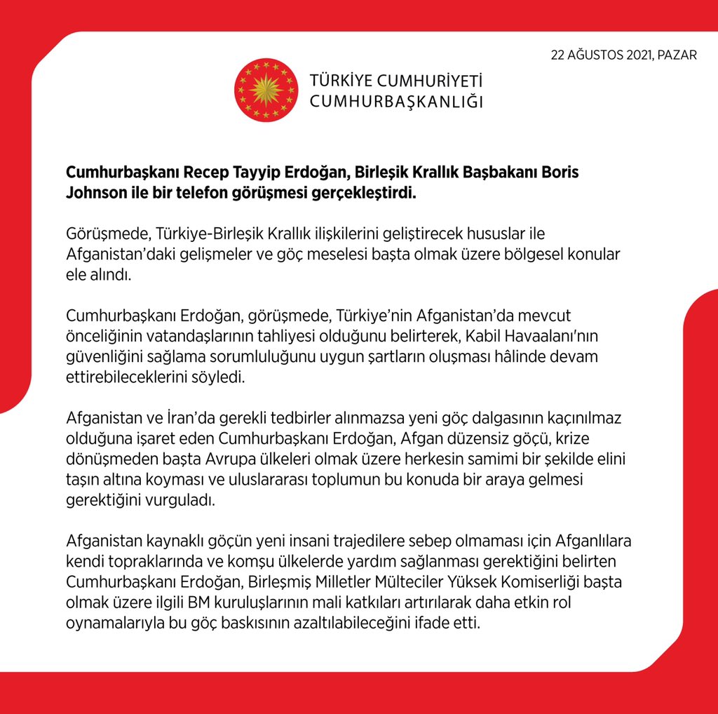 Cumhurbaşkanı <a href="/RTErdogan/">Recep Tayyip Erdoğan</a>, Birleşik Krallık Başbakanı Boris Johnson ile bir telefon görüşmesi gerçekleştirdi.