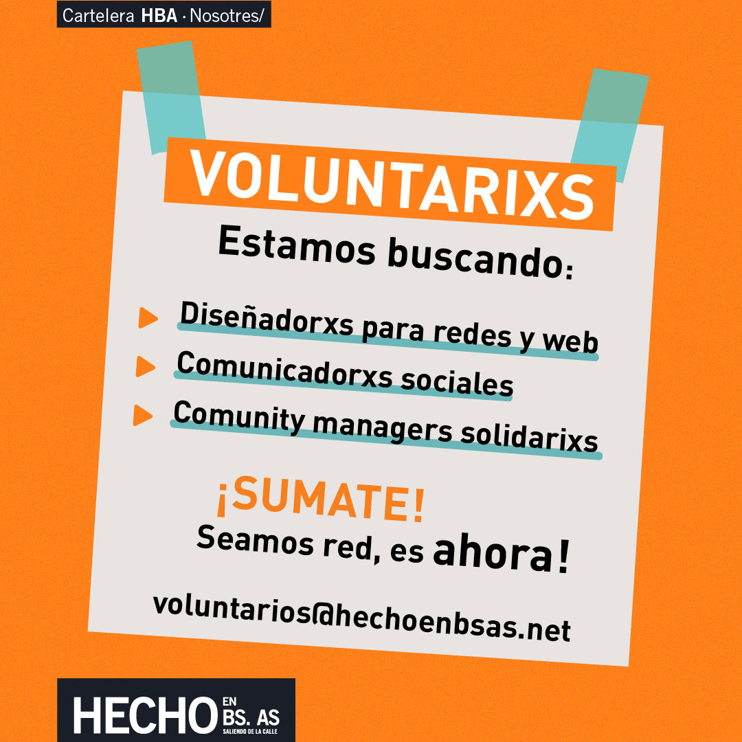 💪🏾 ¡SUMATE A HECHO EN BUENOS AIRES! Seamos red... ¡Es ahora! 

📨 Comunicate a voluntarios@hechoenbsas.net   

#hechoenbuenosairesempresasocial #hecho #voluntarios
