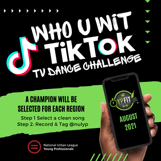 NULYP's tweet photo. Ready, Set, Dance! Join the August YPFit “Who U Wit” Tik Tok Dance Challenge to stay physically fit this summer. One chapter from each region will be crowned the 2021 Champions. Last day to submit is August 31st! Select a song (clean version) and tag @nulyp. #YPfit #tiktok https://t.co/3FLGuhS6Au