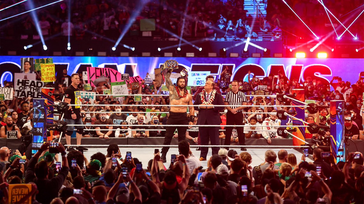 WWERomanReigns's tweet image. Inevitably they all come to acknowledge their #TribalChief. #OntoTheNext #SummerSlam